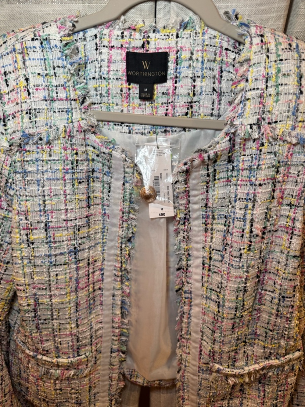 Worthington Multicolor Tweed Fringed Cropped Blazer - Picture 4 of 8